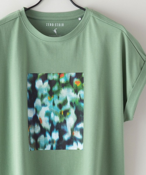 JEANS MATE（ジーンズメイト）の「汗染みの目立ちにくいTシャツ ZEROSTAIN ゼロステイン　撥水性　UVカット ローカルラウンドプリント　ボタニカルプリント　 Tシャツ（Tシャツ/カットソー・レディース・ホワイト/ブラック/イエロー/ミント/ピンク系その他/ダークベージュ・MEDIUM/LARGE）」の5枚目の写真