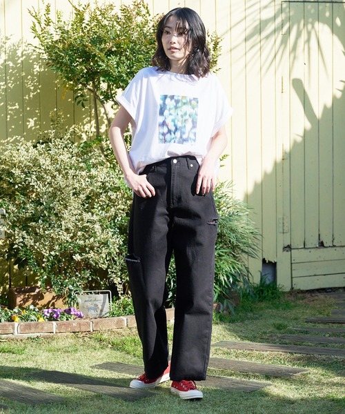 JEANS MATE（ジーンズメイト）の「汗染みの目立ちにくいTシャツ ZEROSTAIN ゼロステイン　撥水性　UVカット ローカルラウンドプリント　ボタニカルプリント　 Tシャツ（Tシャツ/カットソー・レディース・ホワイト/ブラック/イエロー/ミント/ピンク系その他/ダークベージュ・MEDIUM/LARGE）」の15枚目の写真