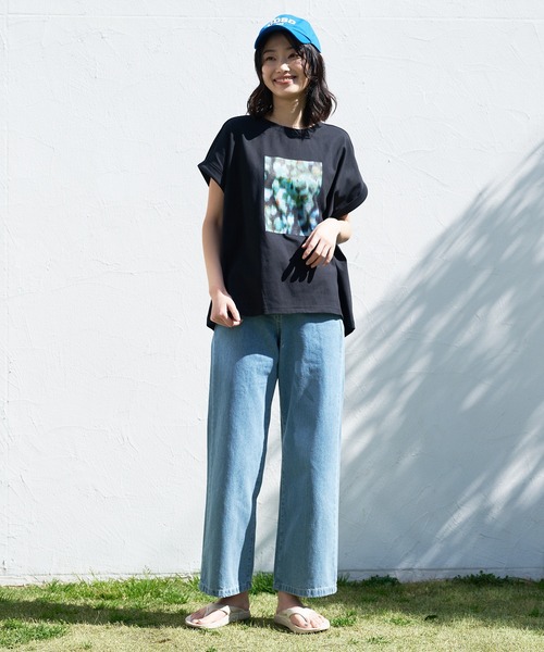 JEANS MATE（ジーンズメイト）の「汗染みの目立ちにくいTシャツ ZEROSTAIN ゼロステイン　撥水性　UVカット ローカルラウンドプリント　ボタニカルプリント　 Tシャツ（Tシャツ/カットソー・レディース・ホワイト/ブラック/イエロー/ミント/ピンク系その他/ダークベージュ・MEDIUM/LARGE）」の8枚目の写真