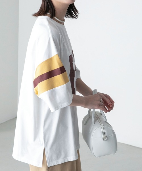 BONLECILL（ボンルシール）の「ナンバリング 配色ルーズ半袖Tシャツ（Tシャツ/カットソー・レディース・ブラック/オフホワイト/ネイビー/グリーン・FREE）」の8枚目の写真