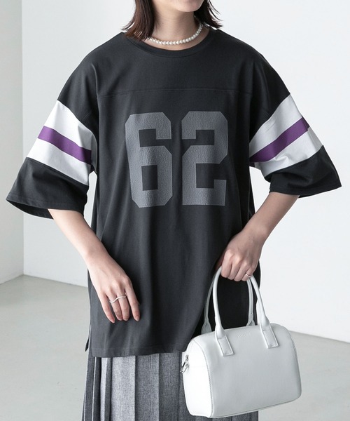 BONLECILL（ボンルシール）の「ナンバリング 配色ルーズ半袖Tシャツ（Tシャツ/カットソー・レディース・ブラック/オフホワイト/ネイビー/グリーン・FREE）」の14枚目の写真