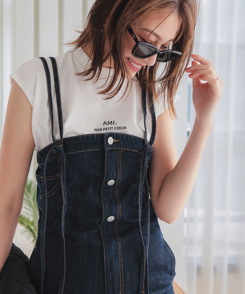 KOBE LETTUCE(コウベレタス)の「コットン100%ロゴプリントフレンチスリーブモックネックTシャツ(Tシャツ/カットソー・レディース・パープル系/ホワイト系/グレー系/ブラック系/グリーン系1/パープル系1/ブラック系1/グレー系1/グリーン系/ホワイト系1/ブラウン系1/ブラウン系・1/2)」の3枚目の写真