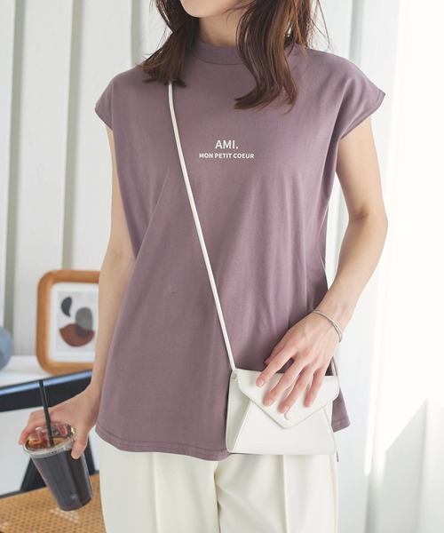 KOBE LETTUCE(コウベレタス)の「コットン100%ロゴプリントフレンチスリーブモックネックTシャツ(Tシャツ/カットソー・レディース・パープル系/ホワイト系/グレー系/ブラック系/グリーン系1/パープル系1/ブラック系1/グレー系1/グリーン系/ホワイト系1/ブラウン系1/ブラウン系・1/2)」の9枚目の写真