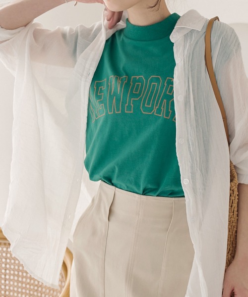 KOBE LETTUCE(コウベレタス)の「コットン100%ロゴプリントフレンチスリーブモックネックTシャツ(Tシャツ/カットソー・レディース・パープル系/ホワイト系/グレー系/ブラック系/グリーン系1/パープル系1/ブラック系1/グレー系1/グリーン系/ホワイト系1/ブラウン系1/ブラウン系・1/2)」の10枚目の写真