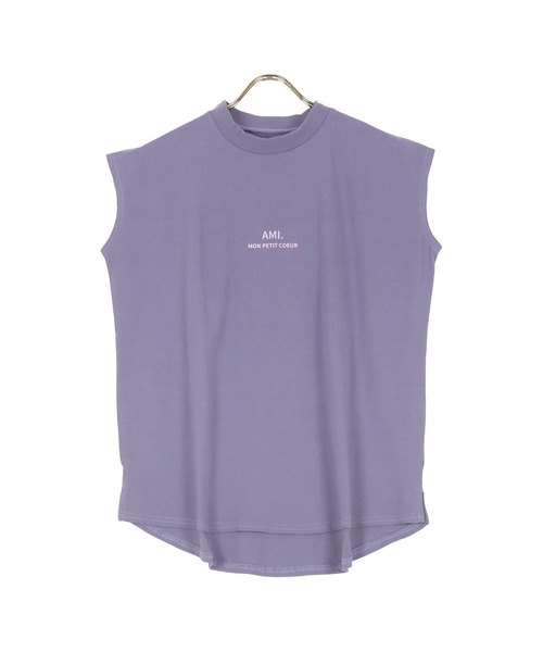 KOBE LETTUCE(コウベレタス)の「コットン100%ロゴプリントフレンチスリーブモックネックTシャツ(Tシャツ/カットソー・レディース・パープル系/ホワイト系/グレー系/ブラック系/グリーン系1/パープル系1/ブラック系1/グレー系1/グリーン系/ホワイト系1/ブラウン系1/ブラウン系・1/2)」の2枚目の写真