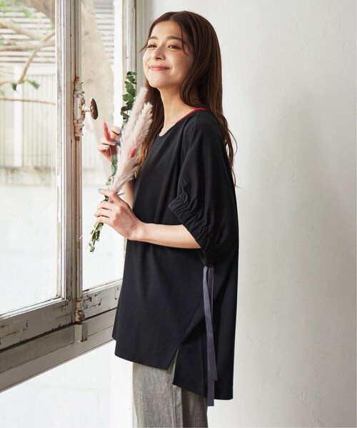 LBC(エルビーシー)の「袖ギャザーリボンチュニック(Tシャツ/カットソー・レディース・ブラック/ベージュ/ホワイト・M)」の8枚目の写真