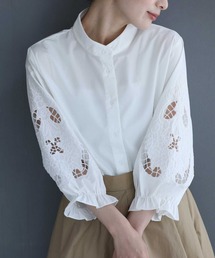 ふっくらカッティングレース袖のシャツトップス 長袖