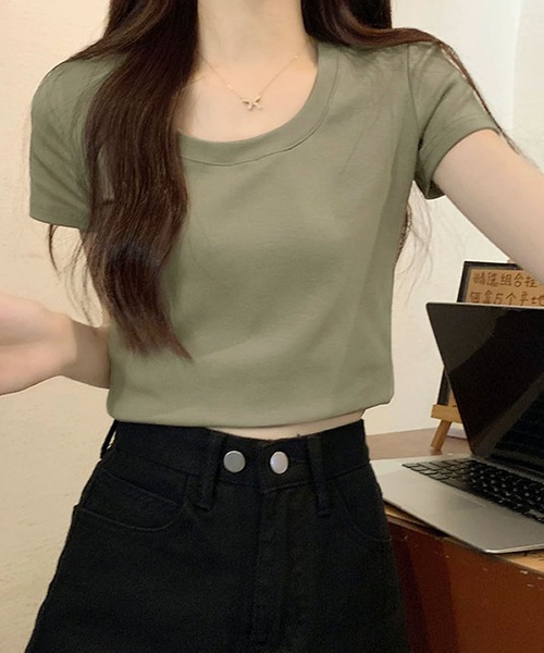 Grandeir(グランディール)の「クルーネック半袖カットソー(Tシャツ/カットソー・レディース・ブラック/カーキ/グレー・M)」の6枚目の写真