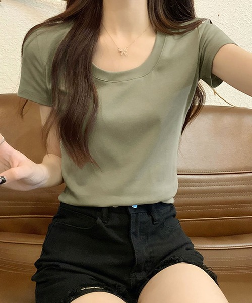 Grandeir(グランディール)の「クルーネック半袖カットソー(Tシャツ/カットソー・レディース・ブラック/カーキ/グレー・M)」の8枚目の写真