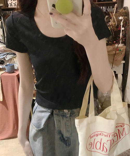 Grandeir(グランディール)の「クルーネック半袖カットソー(Tシャツ/カットソー・レディース・ブラック/カーキ/グレー・M)」の11枚目の写真