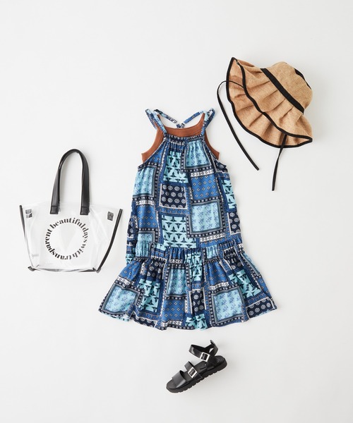 CIAOPANIC TYPY（チャオパニックティピー）の「【KIDS】バティック&ペイズリー柄レーヨンギャザーキャミワンピ（ワンピース・キッズ・オレンジ/ブルー・105/120/140/150）」の7枚目の写真