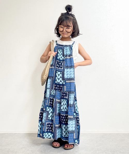 CIAOPANIC TYPY（チャオパニックティピー）の「【KIDS】バティック&ペイズリー柄レーヨンギャザーキャミワンピ（ワンピース・キッズ・オレンジ/ブルー・105/120/140/150）」の20枚目の写真