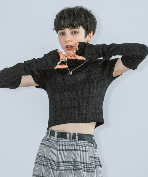 PAGEBOY（ページボーイ）の「2WAYスリーブリブTOPS（ニット/セーター・レディース・ブラック/ブラック系その他/ホワイト系その他・FREE）」の12枚目の写真