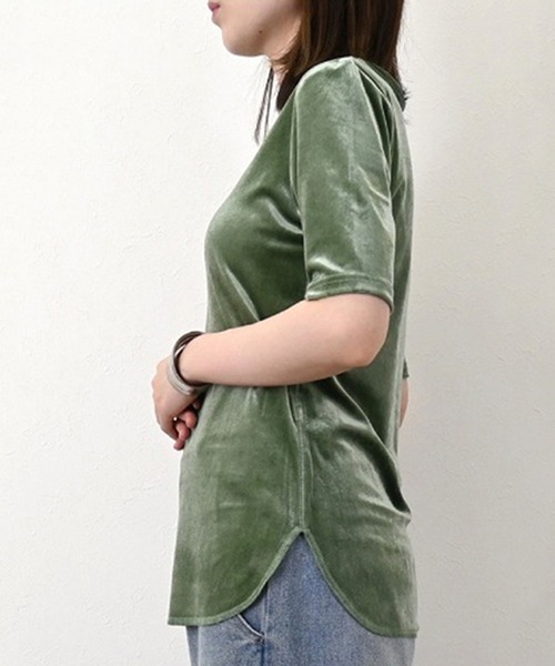 STYLEBLOCK（スタイルブロック）の「ベロアハーフスリーブトップス（Tシャツ/カットソー・レディース・ピンク/ブラック/グリーン/ブルー・M）」の8枚目の写真