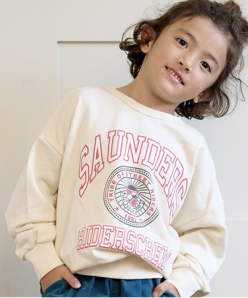 Life Support Products(ライフサポートプロダクツ)の「裏毛ワイドカレッジトレーナー(80~150cm)(スウェット・キッズ・エメラルド/オフホワイト/ブラック/杢グレー/ネイビー/ブルー・100/140/95/150/120/80/110/130/90)」の1枚目の写真