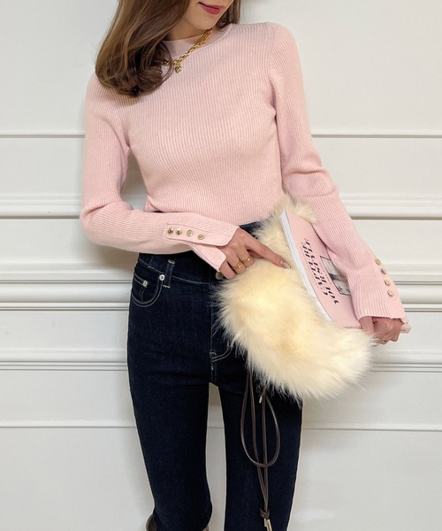 ROYAL PARTY（ロイヤルパーティー）の「ウォッシャブルプチハイネック長袖ニットトップス（ニット/セーター・レディース・ピンク/ボルドー/ブラック/マルチ/オフホワイト・FREE）」の13枚目の写真