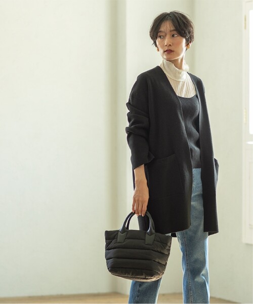 OPAQUE.CLIP（オペークドットクリップ）の「◆【2WAY】ボーダーキルティングミドルトート（トートバッグ・レディース・ダークブラウン系/ブラック/ライトベージュ・00）」の5枚目の写真