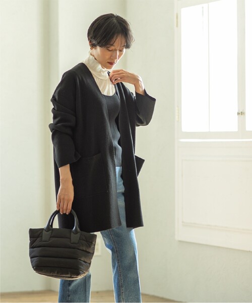 OPAQUE.CLIP（オペークドットクリップ）の「◆【2WAY】ボーダーキルティングミドルトート（トートバッグ・レディース・ダークブラウン系/ブラック/ライトベージュ・00）」の6枚目の写真