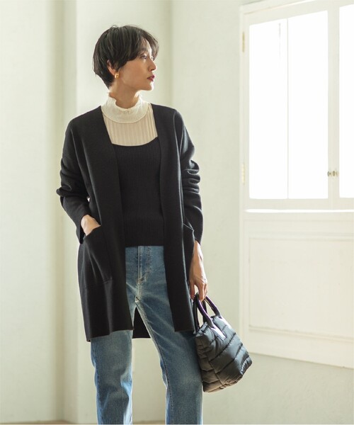 OPAQUE.CLIP（オペークドットクリップ）の「◆【2WAY】ボーダーキルティングミドルトート（トートバッグ・レディース・ダークブラウン系/ブラック/ライトベージュ・00）」の7枚目の写真