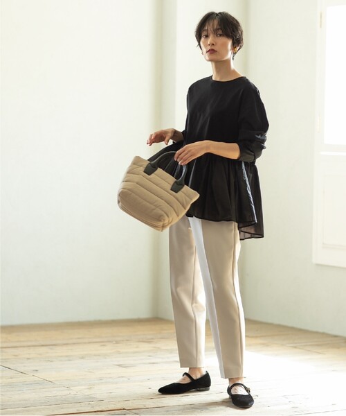 OPAQUE.CLIP（オペークドットクリップ）の「◆【2WAY】ボーダーキルティングミドルトート（トートバッグ・レディース・ダークブラウン系/ブラック/ライトベージュ・00）」の9枚目の写真