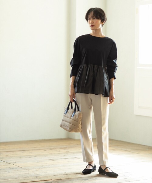 OPAQUE.CLIP（オペークドットクリップ）の「◆【2WAY】ボーダーキルティングミドルトート（トートバッグ・レディース・ダークブラウン系/ブラック/ライトベージュ・00）」の10枚目の写真