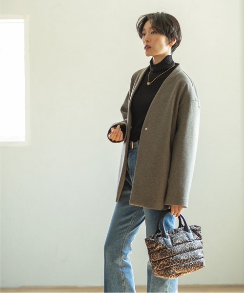 OPAQUE.CLIP（オペークドットクリップ）の「◆【2WAY】ボーダーキルティングミドルトート（トートバッグ・レディース・ダークブラウン系/ブラック/ライトベージュ・00）」の22枚目の写真