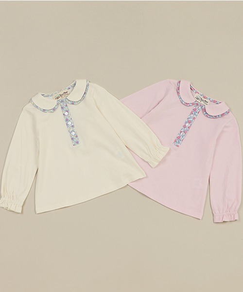 Love&Peace&Money（ラブアンドピースアンドマネー）の「小花柄コンビブラウス（シャツ/ブラウス・キッズ・ライトピンク/キナリ・110cm/130cm/120cm/80ｃｍ/100cm/90cm）」の3枚目の写真