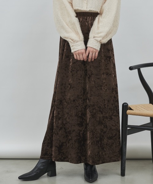 paravion（パラビオン）の「クラッシュベロアロングスカート（スカート・レディース・ブラウン/アイボリー/ブラック・FREE）」の3枚目の写真