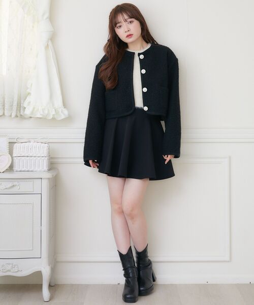 ems excite（エムズエキサイト）の「ビジュー釦JK（ノーカラージャケット・レディース・ナチュラル/ブラック・FREE）」の3枚目の写真