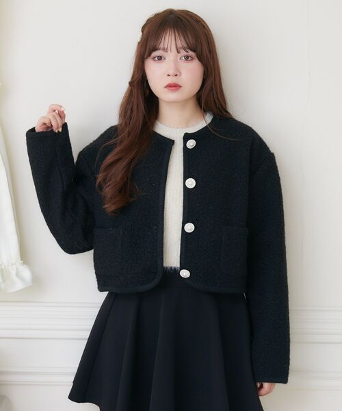 ems excite（エムズエキサイト）の「ビジュー釦JK（ノーカラージャケット・レディース・ナチュラル/ブラック・FREE）」の9枚目の写真