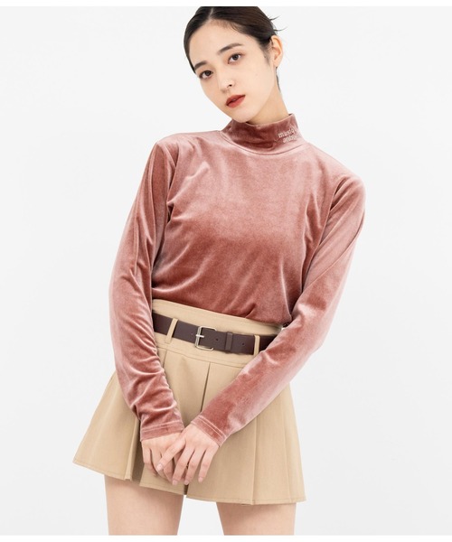 セール】刺繍ベロアハイネックトップス長袖（Tシャツ/カットソー