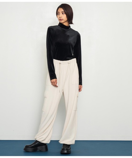 セール】刺繍ベロアハイネックトップス長袖（Tシャツ/カットソー