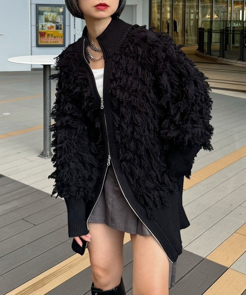 PAGEBOY（ページボーイ）の「フリンジドライバーズニット（ニット/セーター・レディース・ターコイズブルー/チャコールグレー/ブラック・FREE）」の4枚目の写真