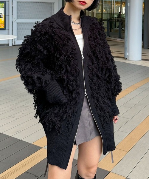 PAGEBOY（ページボーイ）の「フリンジドライバーズニット（ニット/セーター・レディース・ターコイズブルー/チャコールグレー/ブラック・FREE）」の5枚目の写真