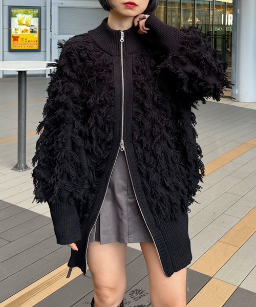 PAGEBOY（ページボーイ）の「フリンジドライバーズニット（ニット/セーター・レディース・ターコイズブルー/チャコールグレー/ブラック・FREE）」の6枚目の写真