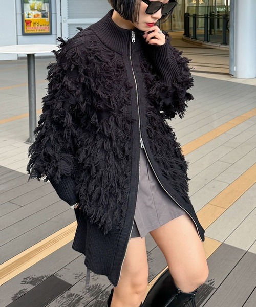 PAGEBOY（ページボーイ）の「フリンジドライバーズニット（ニット/セーター・レディース・ターコイズブルー/チャコールグレー/ブラック・FREE）」の8枚目の写真