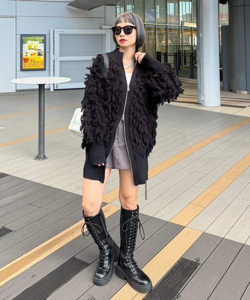 PAGEBOY（ページボーイ）の「フリンジドライバーズニット（ニット/セーター・レディース・ターコイズブルー/チャコールグレー/ブラック・FREE）」の12枚目の写真