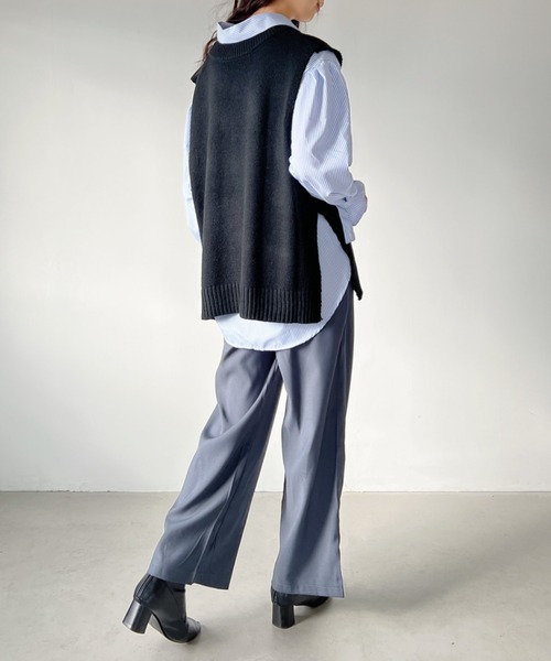 un+frame（アンフレーム）の「side slit knit vest／サイドスリットオーバーサイズ Vネックコットンニットベスト（ベスト・レディース・ブラック/グレー・FREE）」の10枚目の写真