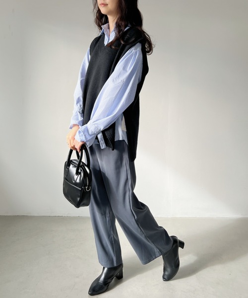 un+frame（アンフレーム）の「side slit knit vest／サイドスリットオーバーサイズ Vネックコットンニットベスト（ベスト・レディース・ブラック/グレー・FREE）」の8枚目の写真