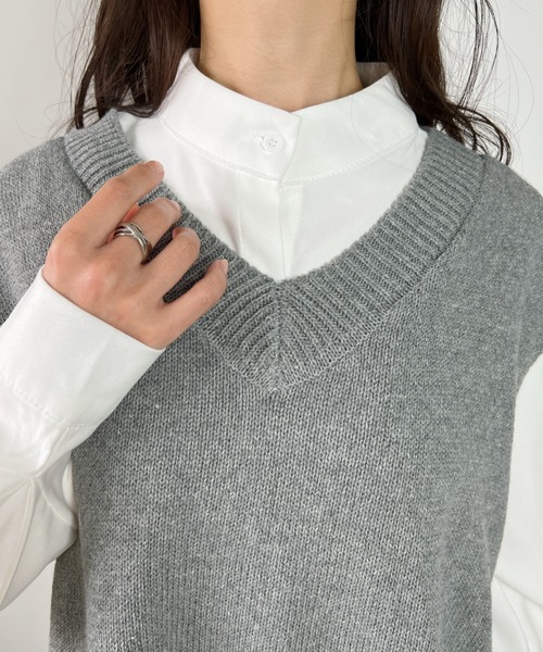 un+frame（アンフレーム）の「side slit knit vest／サイドスリットオーバーサイズ Vネックコットンニットベスト（ベスト・レディース・ブラック/グレー・FREE）」の16枚目の写真