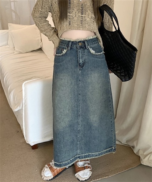 FREE STYLISTS(フリー スタイリスト)の「フリンジデサントデニムスカート(デニムスカート・レディース・ブルー/ライトブラック・XXL/L/XL/M/S)」の9枚目の写真