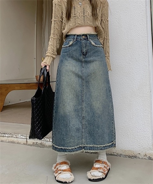 FREE STYLISTS(フリー スタイリスト)の「フリンジデサントデニムスカート(デニムスカート・レディース・ブルー/ライトブラック・XXL/L/XL/M/S)」の6枚目の写真