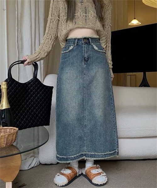 FREE STYLISTS(フリー スタイリスト)の「フリンジデサントデニムスカート(デニムスカート・レディース・ブルー/ライトブラック・XXL/L/XL/M/S)」の7枚目の写真