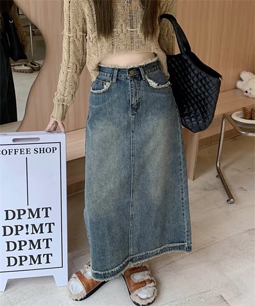 FREE STYLISTS(フリー スタイリスト)の「フリンジデサントデニムスカート(デニムスカート・レディース・ブルー/ライトブラック・XXL/L/XL/M/S)」の10枚目の写真