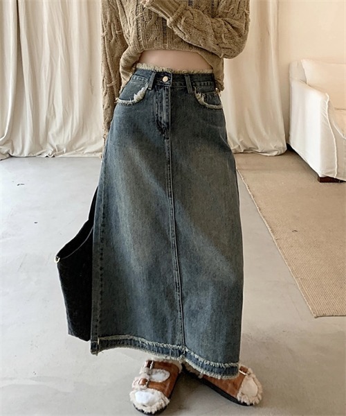 FREE STYLISTS(フリー スタイリスト)の「フリンジデサントデニムスカート(デニムスカート・レディース・ブルー/ライトブラック・XXL/L/XL/M/S)」の8枚目の写真