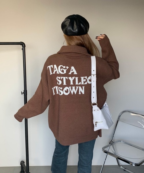 セール】バックロゴジップニットカーディガン（カーディガン