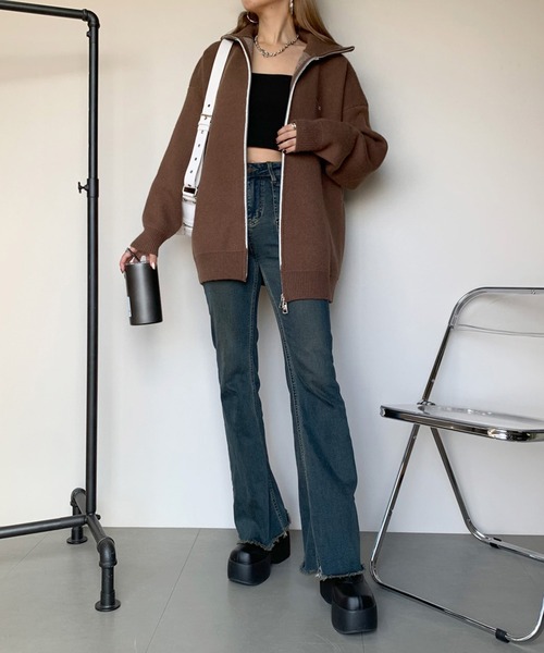 セール】バックロゴジップニットカーディガン（カーディガン/ボレロ