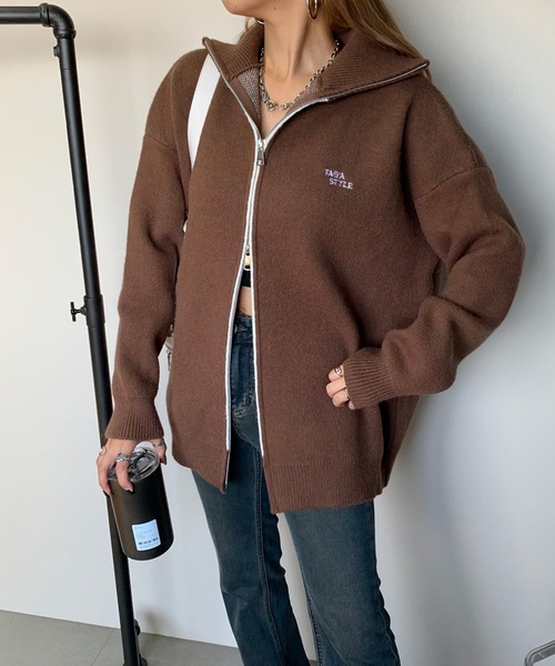 セール】バックロゴジップニットカーディガン（カーディガン/ボレロ