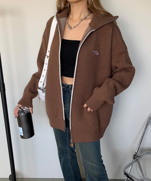 セール】バックロゴジップニットカーディガン（カーディガン/ボレロ