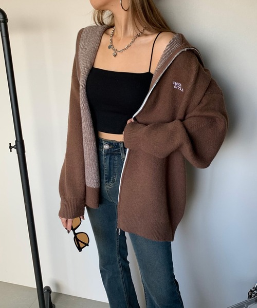 セール】バックロゴジップニットカーディガン（カーディガン/ボレロ